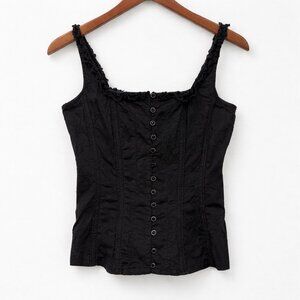 Vintage Y2K Tripp NYC Black Floral Corset Top/Tank Top Ruffle Embroidery Floral